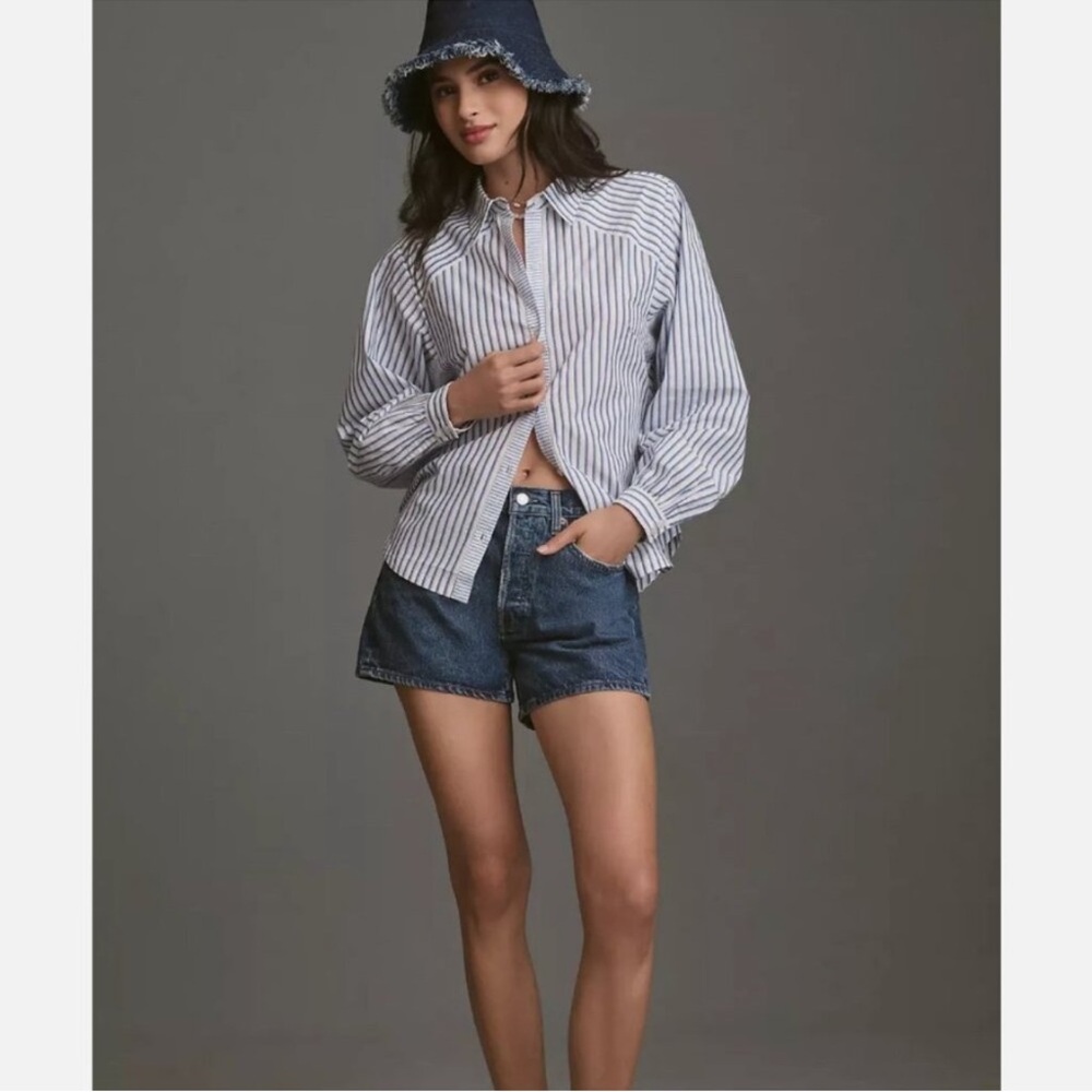 Anthropologie Maeve - Mixed Stripe Cutout Buttondown Shirt - Size Medium